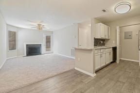 Amberwood at Lochmere, Cary NC, dining and living room with fireplace