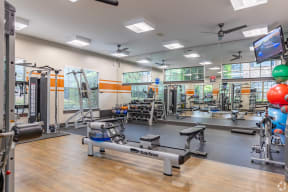 a spacious fitOverlook at Gwinnett Stadium Fitness Center with free weights. Lawrenceville, GA.