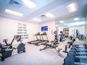 Community fitness center with cardio and weight equipment at Lofts at South Lake, Clermont, FL