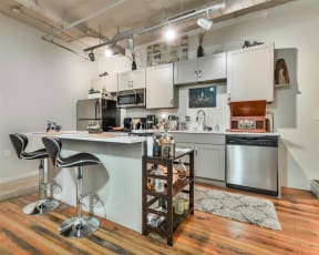 Land Bank Lofts in Columbia, SC with kitchen island
