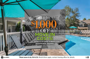 up to 1000 off move in costs on select 1, 2 and 4 bedroom apartment homes