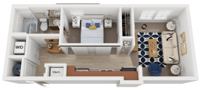 a floor plan of a one bedroom apartment with a bathroom and living room