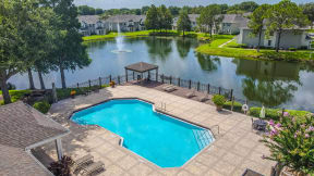 Beautiful and Tranquil Pool Area Overlooking the Pond and Fountain