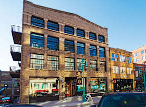 A building with a red sign on the front.
