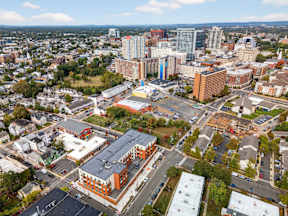 A cityscape with buildings and roads.