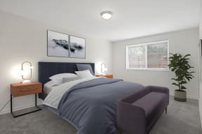 a bedroom with a bed and a chair