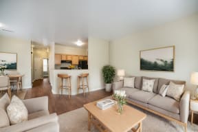 a living room with a couch and a coffee table