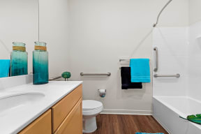 a bathroom with a sink and a toilet and a bath tub at South City Senior in Memphis, TN