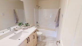 a bathroom with a sink and a toilet and a tub