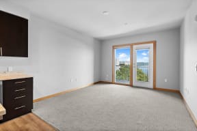 a picture of a dog on a wall in a room
