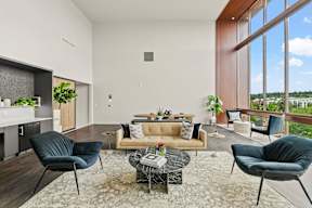 Living room at Hue Apartments, Washington