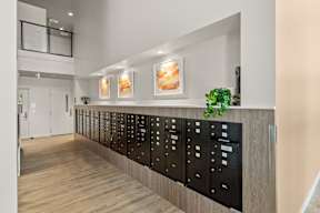 the locker room at the clubhouse at the preserve apartments at Hue Apartments, Washington