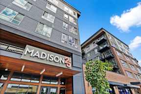 a building with a madison 2 sign on the side of it