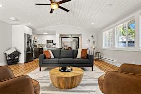 a living room with a couch and a coffee table