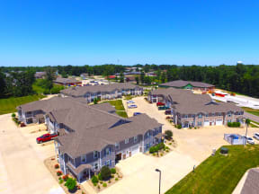 Overhead drone view of property