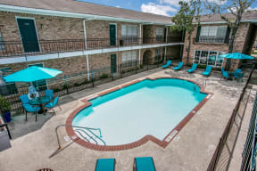 Aerial Pool View at Bellaire Oaks Apartments, Houston, TX, 77096