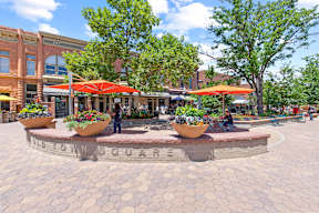 A roundabout with a sign that says "Old Town Square" in the middle.