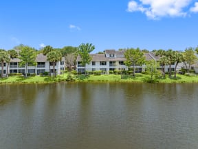 view of the apartments from across the lake