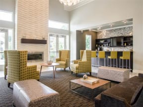 Luxury Apartments in Franklin - Harpeth River Oaks - Clubhouse with Kitchen Area, Fireplace, and High Ceilings