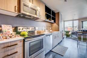 Kitchen stove with shelves and