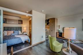 Bed and green chair