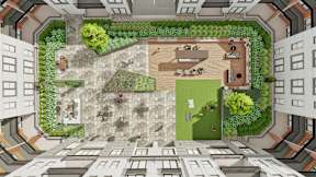 a rendering of an aerial view of a courtyard in a building