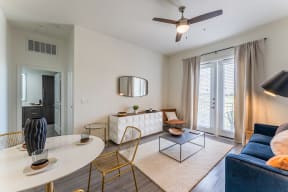 modern-styled living room at Residences at 3000 Bardin Road, Grand Prairie, TX