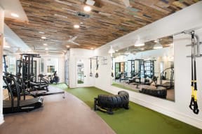 Fitness Center With Yoga/Stretch Area at Durham Heights, Houston