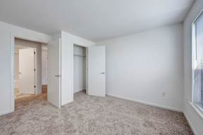 A room with carpeted floor and white walls.