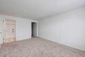 A room with a carpeted floor and white walls.
