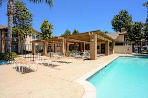 our apartments showcase an unique swimming pool at Oak Terrace Senior Apts, California, 92543