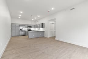 Large open kitchens with custom quartz countertops at G at Market in Bentonville, AR