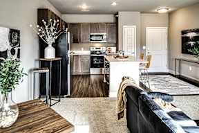 Modern living room at Sterling at Prairie Trail in Ankeny, IA