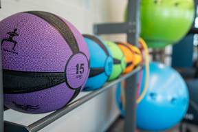 Fitness Center with yoga balls and weights at The Boulevard in Joplin, MO
