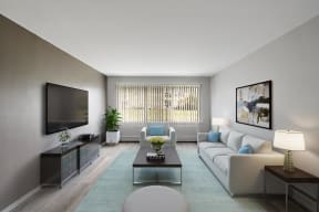 a living room with a couch and a coffee table