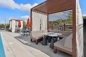 Cabanas on the pooldeck and outdoor pool and spa at The Mera, St Louis Park, 55426