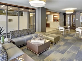 Be @ Axon Green Lounge Area with couches, chairs, and coffee table