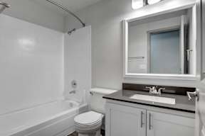 a bathroom with a sink toilet and bathtub