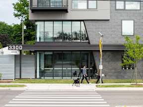 A modern building with the number 3300 on it.