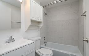 a bathroom with a sink toilet and a bath tub