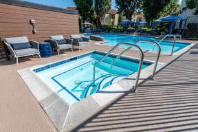 View of Jacuzzi and Pool with spa furniture