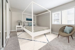 Virtually staged bedroom with bedframe