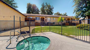 our apartments have a private fenced in yard with a pool at Charter Oaks Apartments, California, 91360
