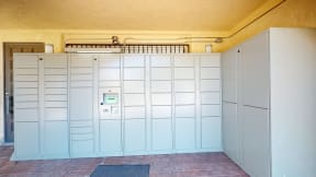 the garage has plenty of storage space and plenty of doors at Charter Oaks Apartments, California, 91360