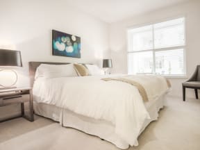 Bedroom with large window at MODE, San Mateo, CA, 94403