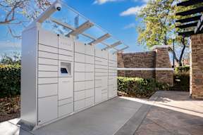 A LUXER solar panel is installed on a white wall at Missions at Chino Hills Apartments, Chino Hills, CA, 91709