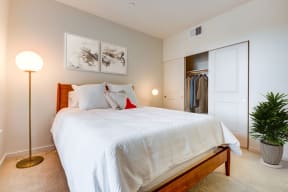 Bedroom with closet at MODE, San Mateo, California