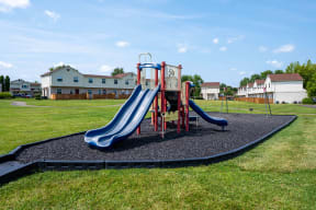 a playground with a slide in a park