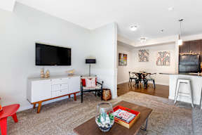 Open concept living room and dining area at Mullan Reserve Apartments, Montana, 59808