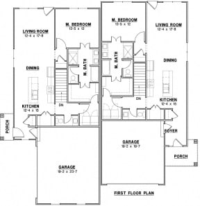 a floor plan of a house with two bedrooms and a living room
